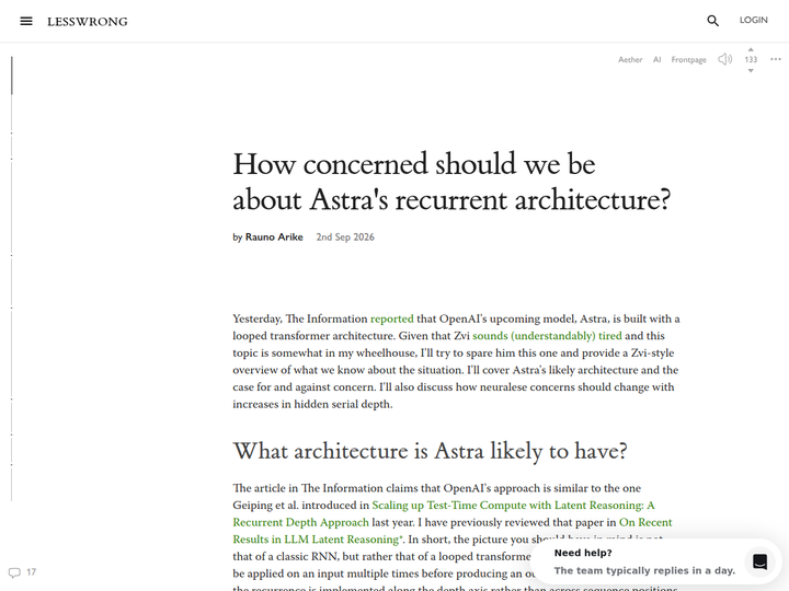 How concerned should we be about Astra's recurrent architecture?