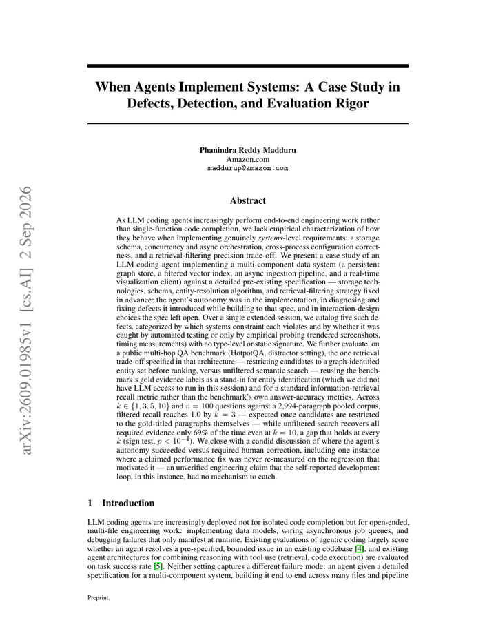 When Agents Implement Systems: A Case Study in Defects, Detection, and Evaluation Rigor