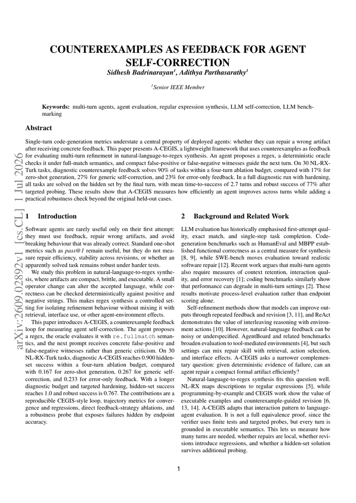 Counterexamples as Feedback for Agent Self-Correction