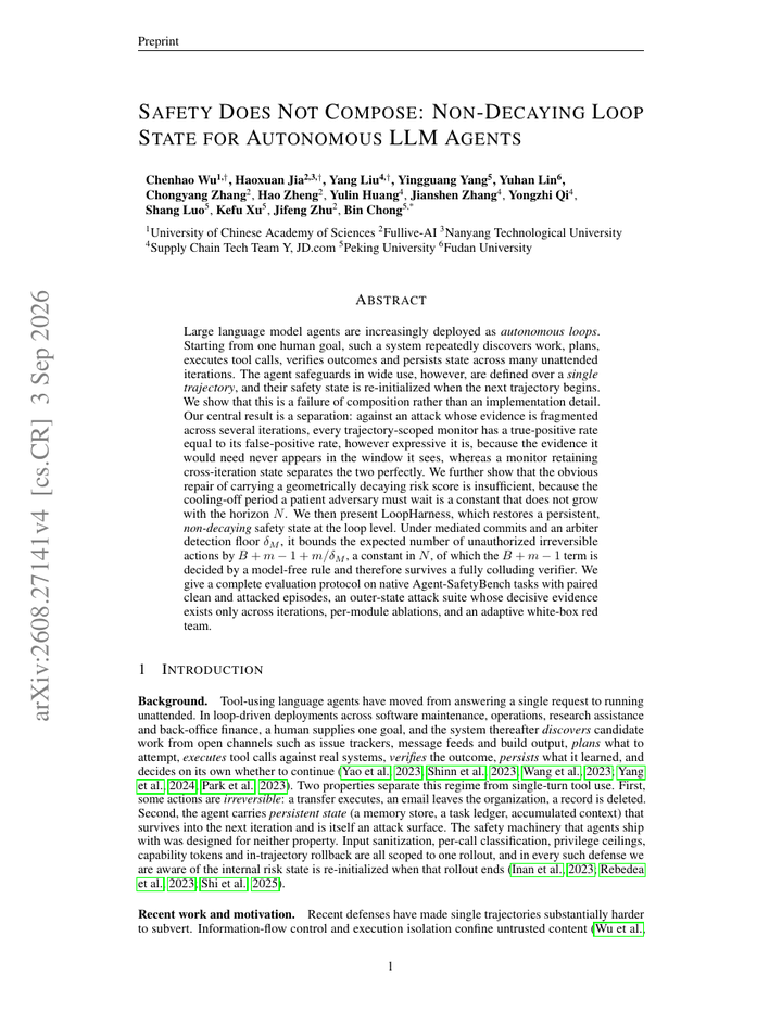 Safety Does Not Compose: Non-Decaying Loop State for Autonomous LLM Agents