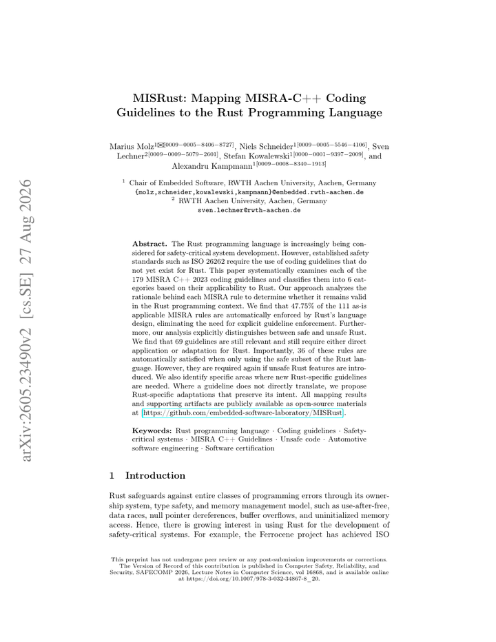 MISRust: Mapping MISRA-C++ Coding Guidelines to the Rust Programming Language