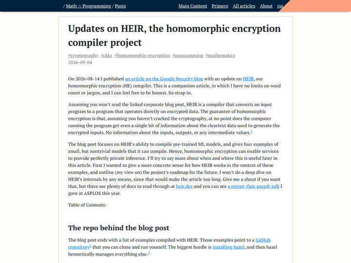 Updates on HEIR, the Homomorphic Encryption Compiler Project