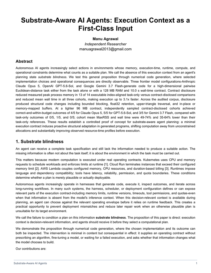 Substrate-Aware AI Agents: Execution Context as a First-Class Input