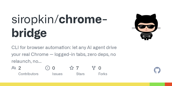 Chrome-bridge - let any AI agent drive your real logged-in Chrome