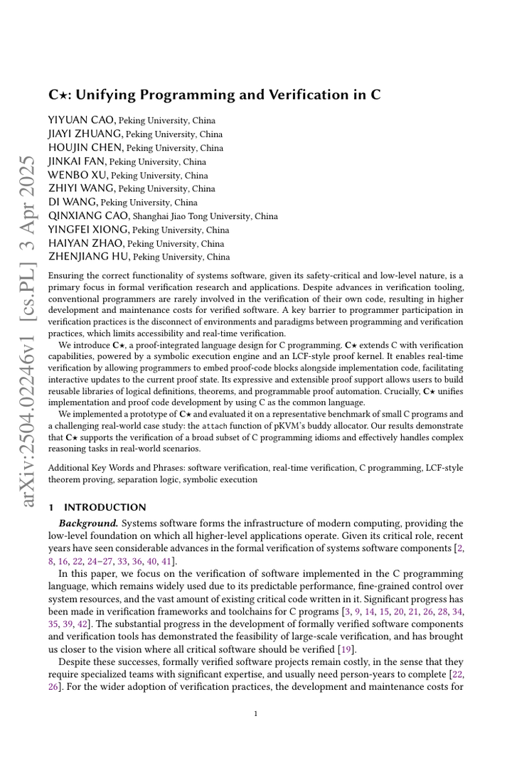 C*: Unifying Programming and Verification in C