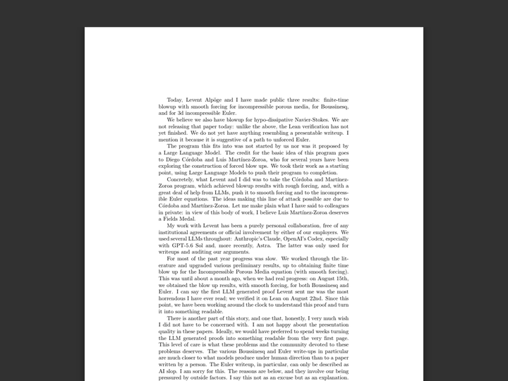 Statement on finite-time blowup for forced 3D Euler, and OpenAI's conduct