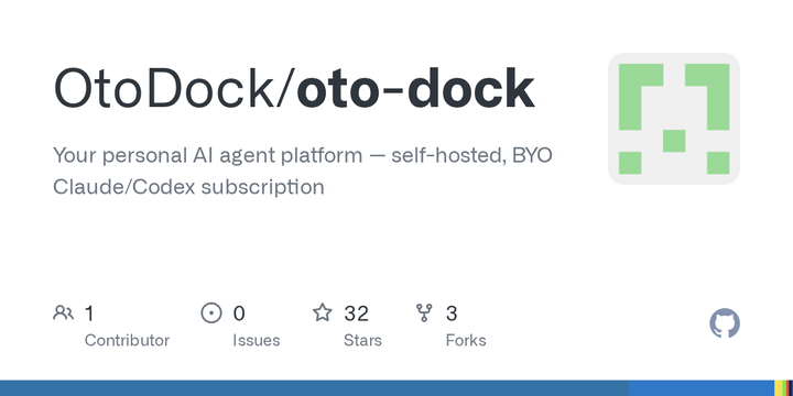[oto-dock](https://github.com/OtoDock/oto-dock) - OtoDock 不是新模型，而是把 Claude Code、Codex、API key 和本地模型包装成自托管、多租户的“公司 OS”。每个 agent 同时拥有 persona、跨会话 memory、workspace、知识、skills 和白名单 tools，可按共享模式在个人、团队和部门间委派；dashboard、phone、proxy 与 satellite 目录说明它把持续运行、权限和组织协作当作一等对象。