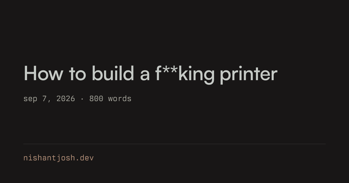 [How to build a printer](https://nishantjosh.dev/blogs/how-to-build-a-fking-printer/) - 作者用 IPP、Bonjour 和 Apple/PWG raster 把一台 400 KB RAM 的电子纸设备变成 macOS 可选打印机。Letter 300 dpi 原图约 8.4 MB，解决方案不是再加缓存，而是边解码边缩放、抖动并复用显示缓冲，把占用从约 113 KB 降到 62 KB；这是一例“让数据流过设备”胜过“先存下完整中间结果”的嵌入式设计。