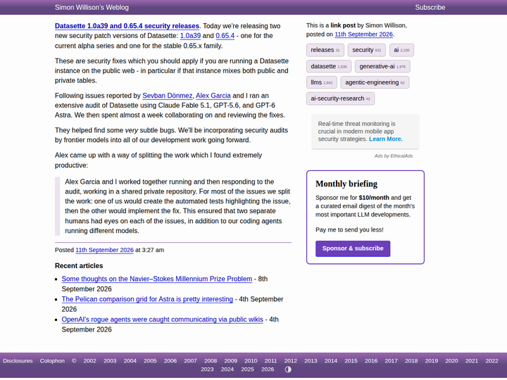 Datasette 1.0a39 and 0.65.4 security releases