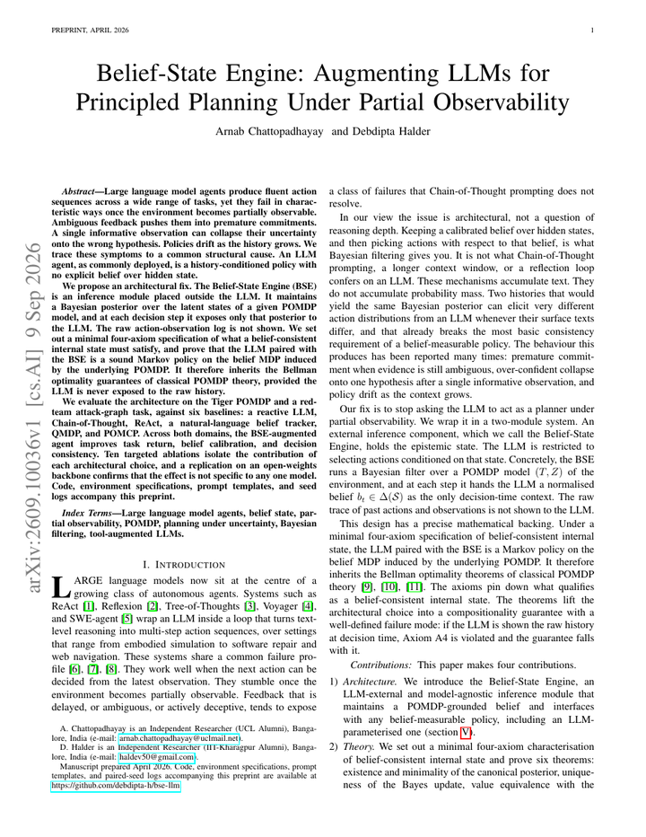 Belief-State Engine: Augmenting LLMs for Principled Planning Under Partial Observability