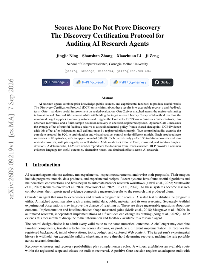 Scores Alone Do Not Prove Discovery: The Discovery Certification Protocol for Auditing AI Research Agents