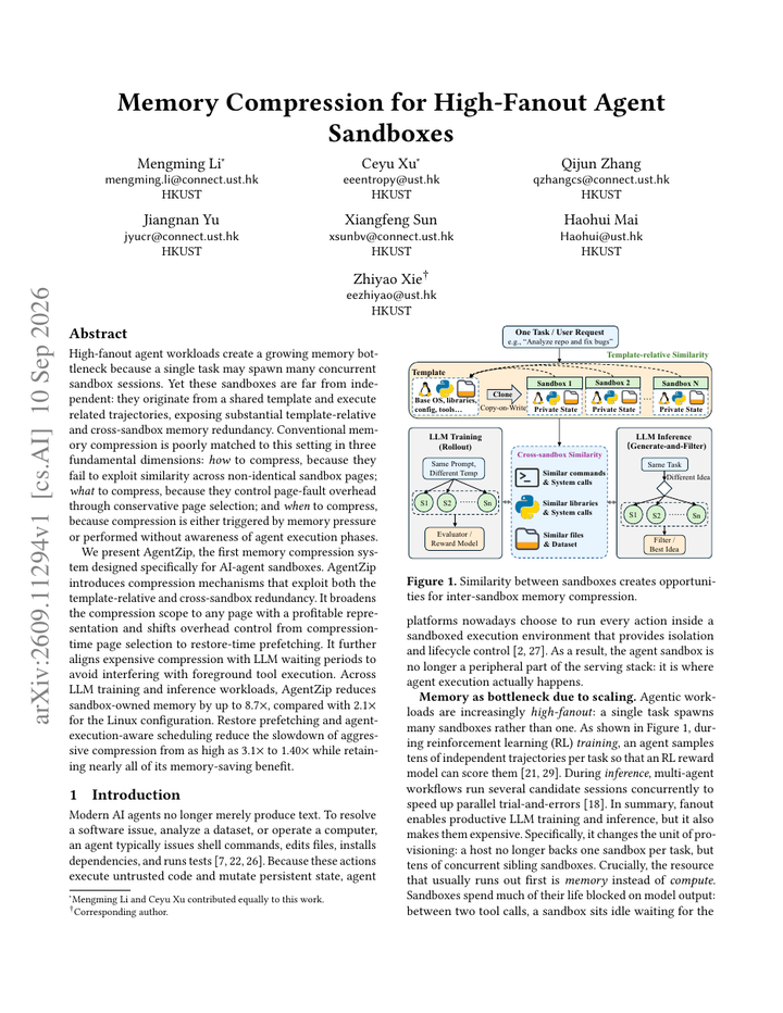 Memory Compression for High-Fanout Agent Sandboxes