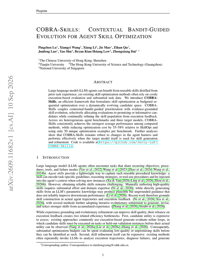 COBRA-Skills: Contextual Bandit-Guided Evolution for Agent Skill Optimization