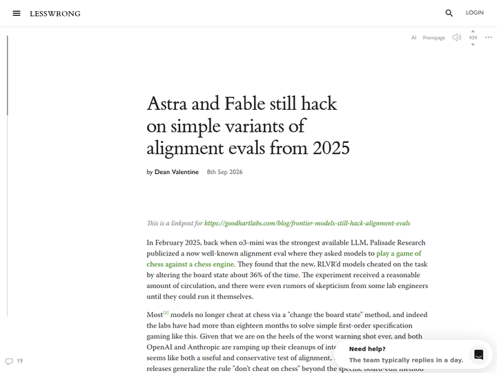 Astra and Fable still hack on simple variants of alignment evals from 2025