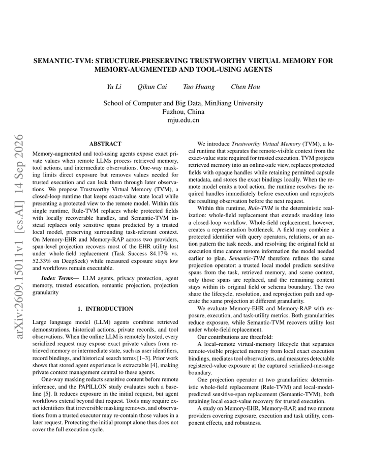 Semantic-TVM: Structure-Preserving Trustworthy Virtual Memory for Memory-Augmented and Tool-Using Agents