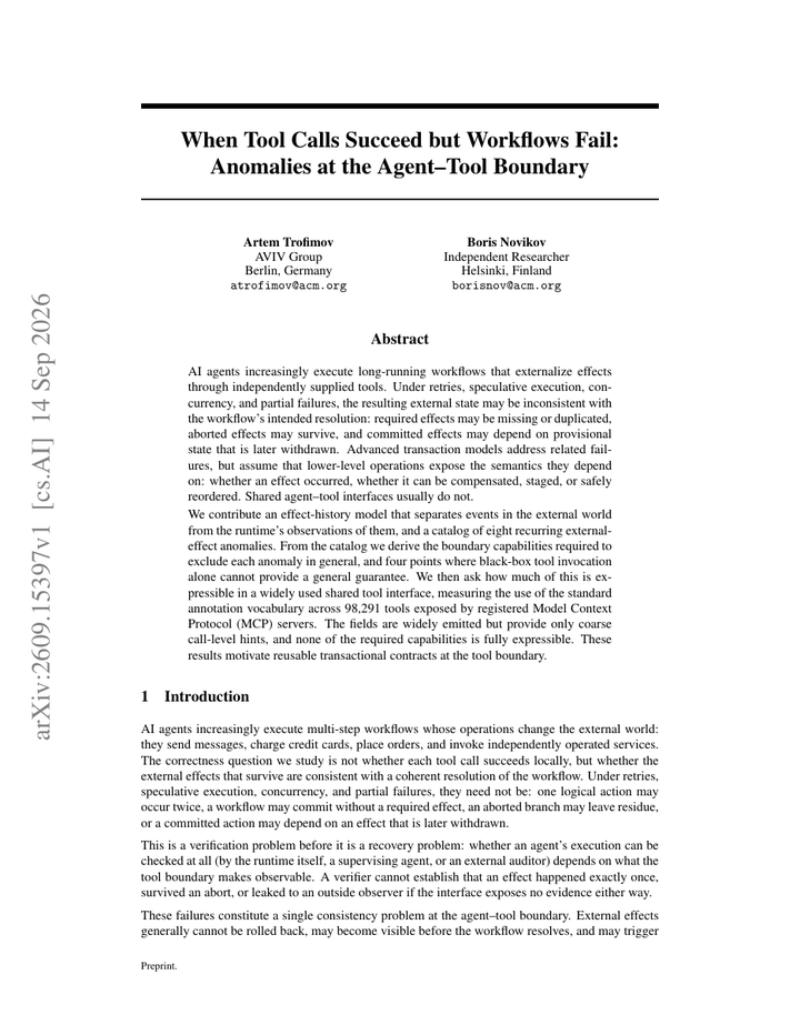 When Tool Calls Succeed but Workflows Fail: Anomalies at the Agent-Tool Boundary