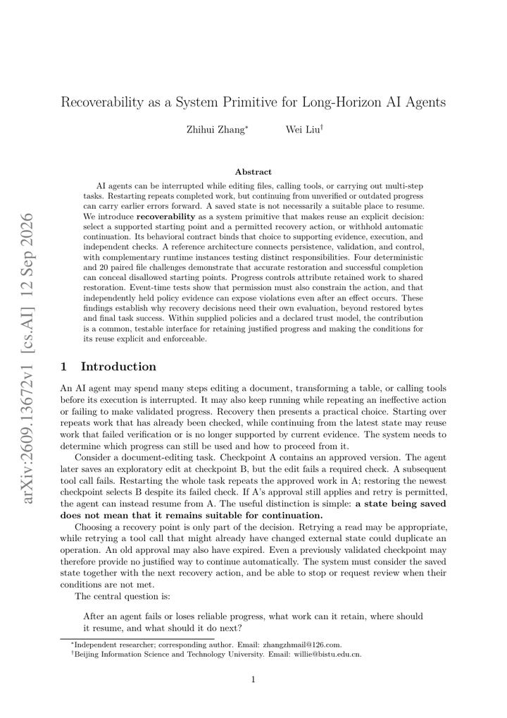 Recoverability as a System Primitive for Long-Horizon AI Agents