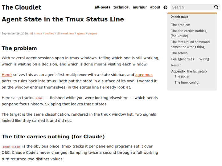 Agent State in the Tmux Status Line