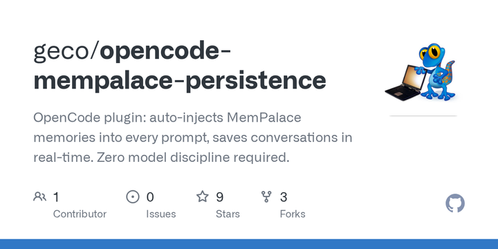 Infinite memory for OpenCode sessions (MemPalace plugin)