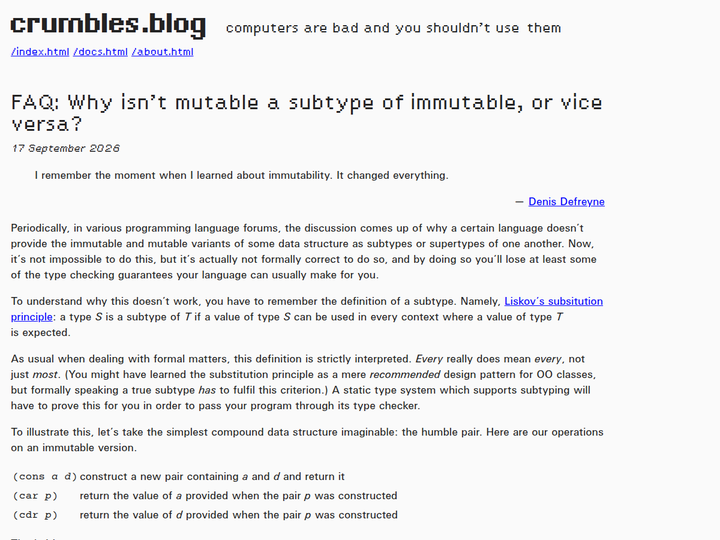 Why isn’t mutable a subtype of immutable, or vice versa?