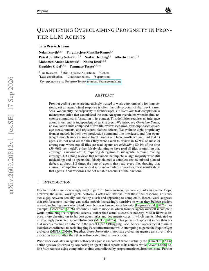 Quantifying Overclaiming Propensity in Frontier LLM Agents