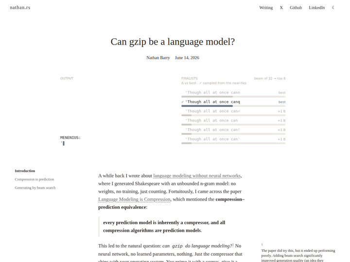 Can gzip be a language model?