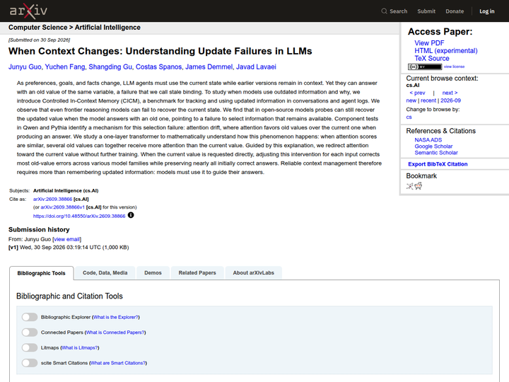 When Context Changes: Understanding Update Failures in LLMs