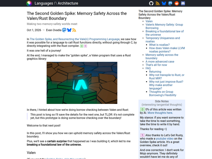 The Second Golden Spike: Memory Safety Across the Valen/Rust Boundary