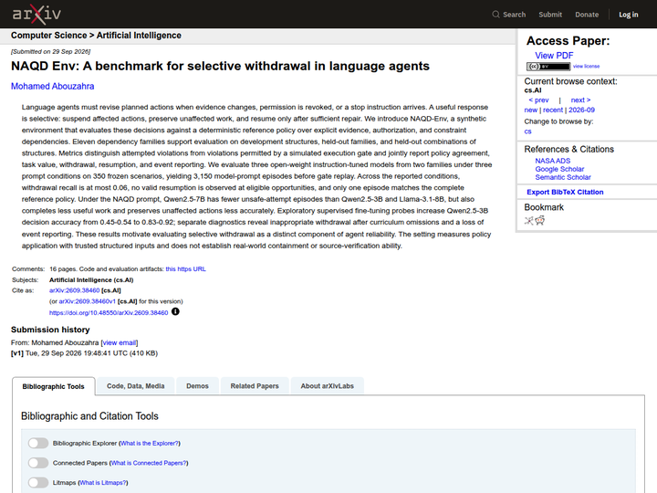 NAQD Env: A benchmark for selective withdrawal in language agents