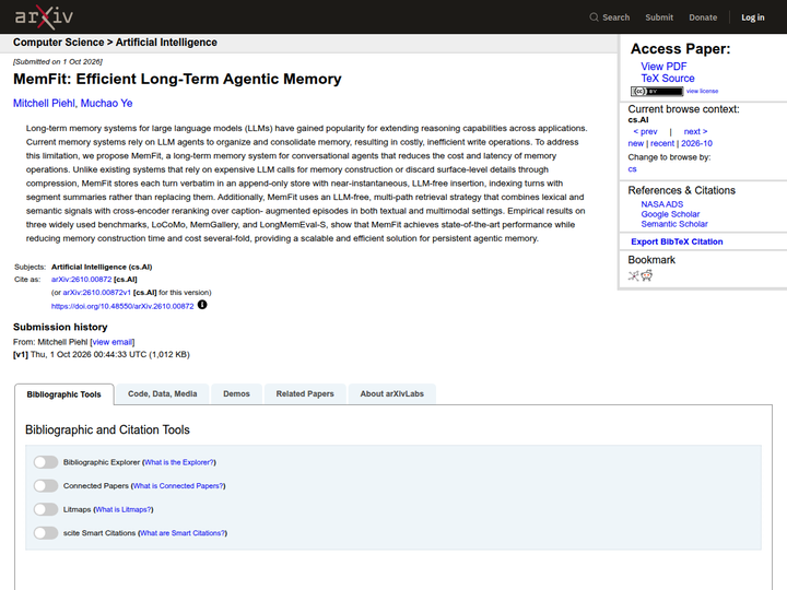 MemFit: Efficient Long-Term Agentic Memory