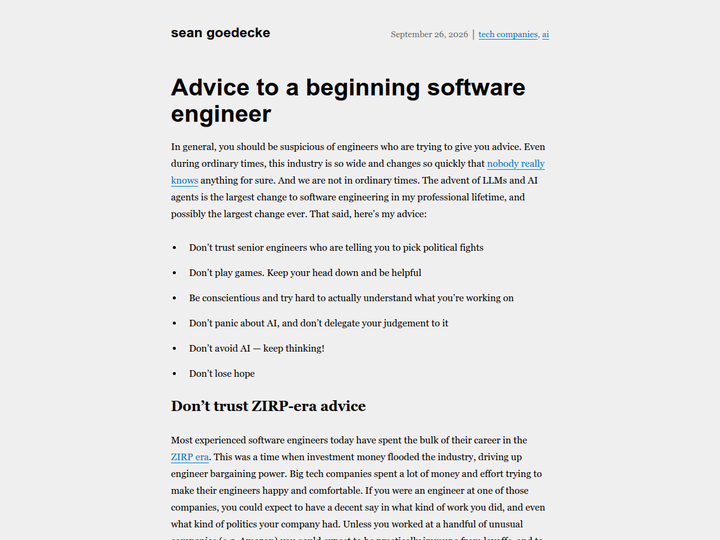 Advice to a beginning software engineer
